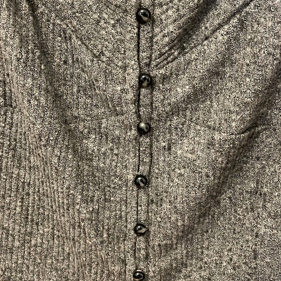 Anthropologie, large, charcoal, gray top with black lace detail at the bust - Picture 5 of 7